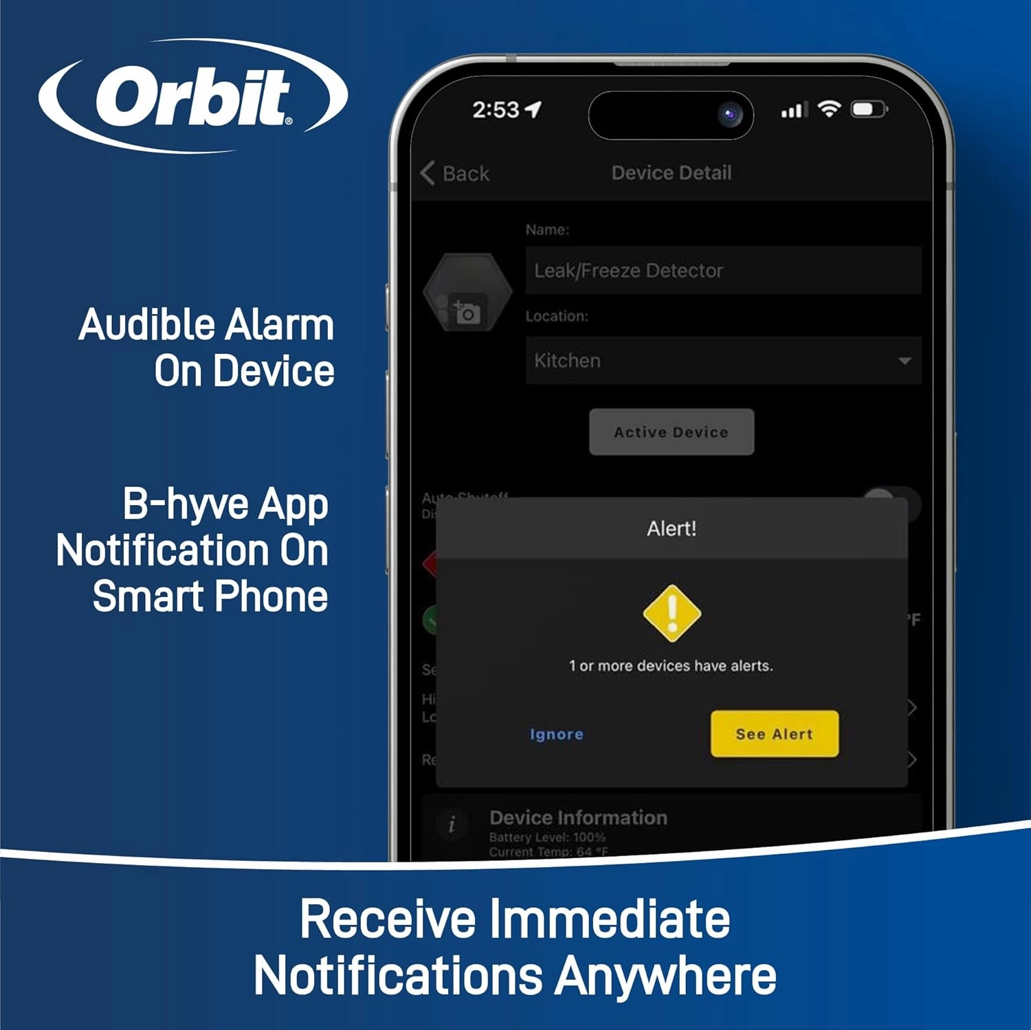 Orbit 71005 B-hyve Smart Flood Sensor - WiFi Water Leak Detector (5-Pack)