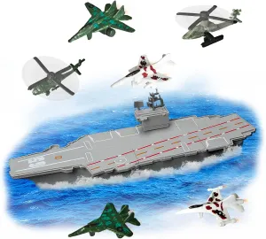OTONOPI Aircraft Carrier Model Toy with Military Fighter Jets, Die-Cast Metal Ship Replica, Gray