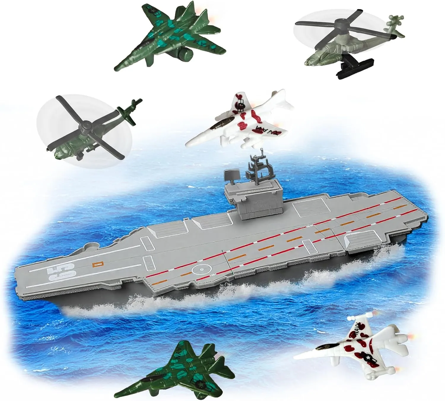 OTONOPI Aircraft Carrier Model Toy with Military Fighter Jets, Die-Cast Metal Ship Replica, Gray