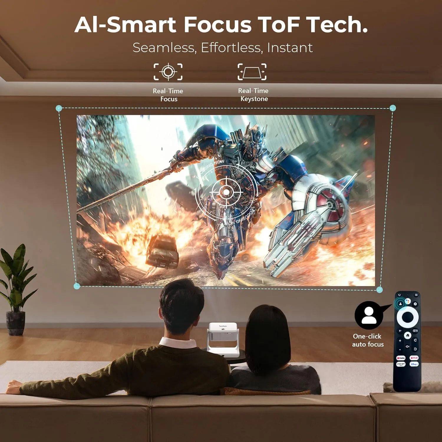 Outdoor-Projector-4K [1200 ANSI/Google TV/Voice Control] Smart Projector with WiFi 6 and Bluetooth, 10,000  Apps, AI Focus Portable Proyector with Netflix, Sovboi 1080P Audio Movie Home [180° Stand]