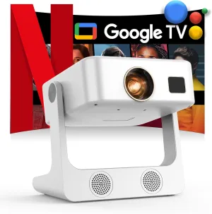 Outdoor-Projector-4K [1200 ANSI/Google TV/Voice Control] Smart Projector with WiFi 6 and Bluetooth, 10,000  Apps, AI Focus Portable Proyector with Netflix, Sovboi 1080P Audio Movie Home [180° Stand]