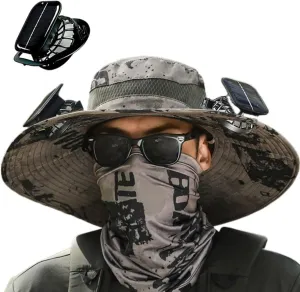 Outdoor Wide Brim Sun Hat with Solar Fan, 2025 New Ultralight Solar Powered Fan Sun Hat with 2 Solar Fan for Work Fishing