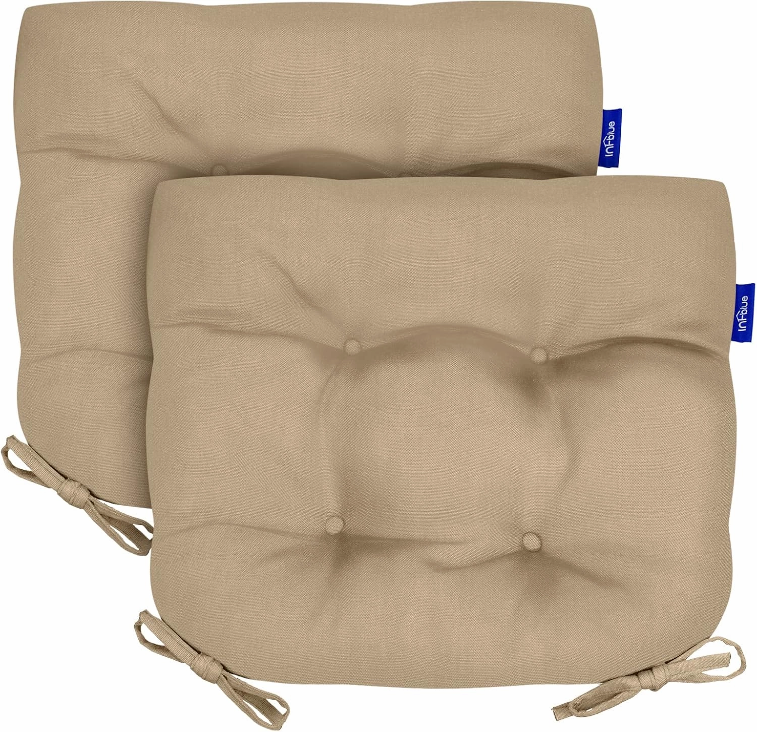 Outdoor Tufted Wicker Cushions Seat Cushions for Patio Furniture Set of 2, 19x19 Outdoor Chair Cushions Weather Resistant Patio Furniture Cushions with Ties for Wicker Chair (Light Brown)