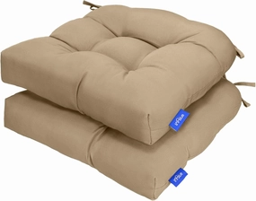 Outdoor Tufted Wicker Cushions Seat Cushions for Patio Furniture Set of 2, 19x19 Outdoor Chair Cushions Weather Resistant Patio Furniture Cushions with Ties for Wicker Chair (Light Brown)