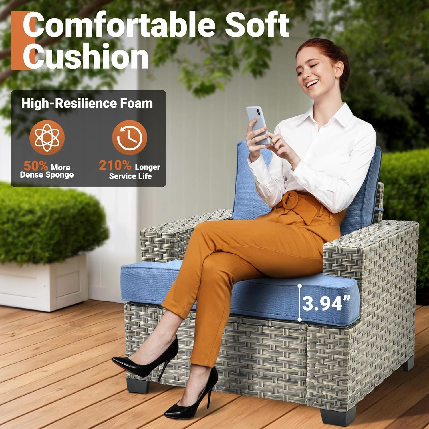ovios 7 Piece Patio Sectional Furniture, Rattan Wicker Coversation Couch Set, Outdoor Sofa Set for Outside Porch Balcony Backyard Pool,Blue