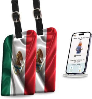 [Pack 2] tag8 Mexico Flag Tag Smart Bag tag |Trendy Luggage tag ID Identification | Suitcase Tag | Fashionable Digital Name tag | Airline Compliant, SITA World Tracer Code Enabled | Gift idea