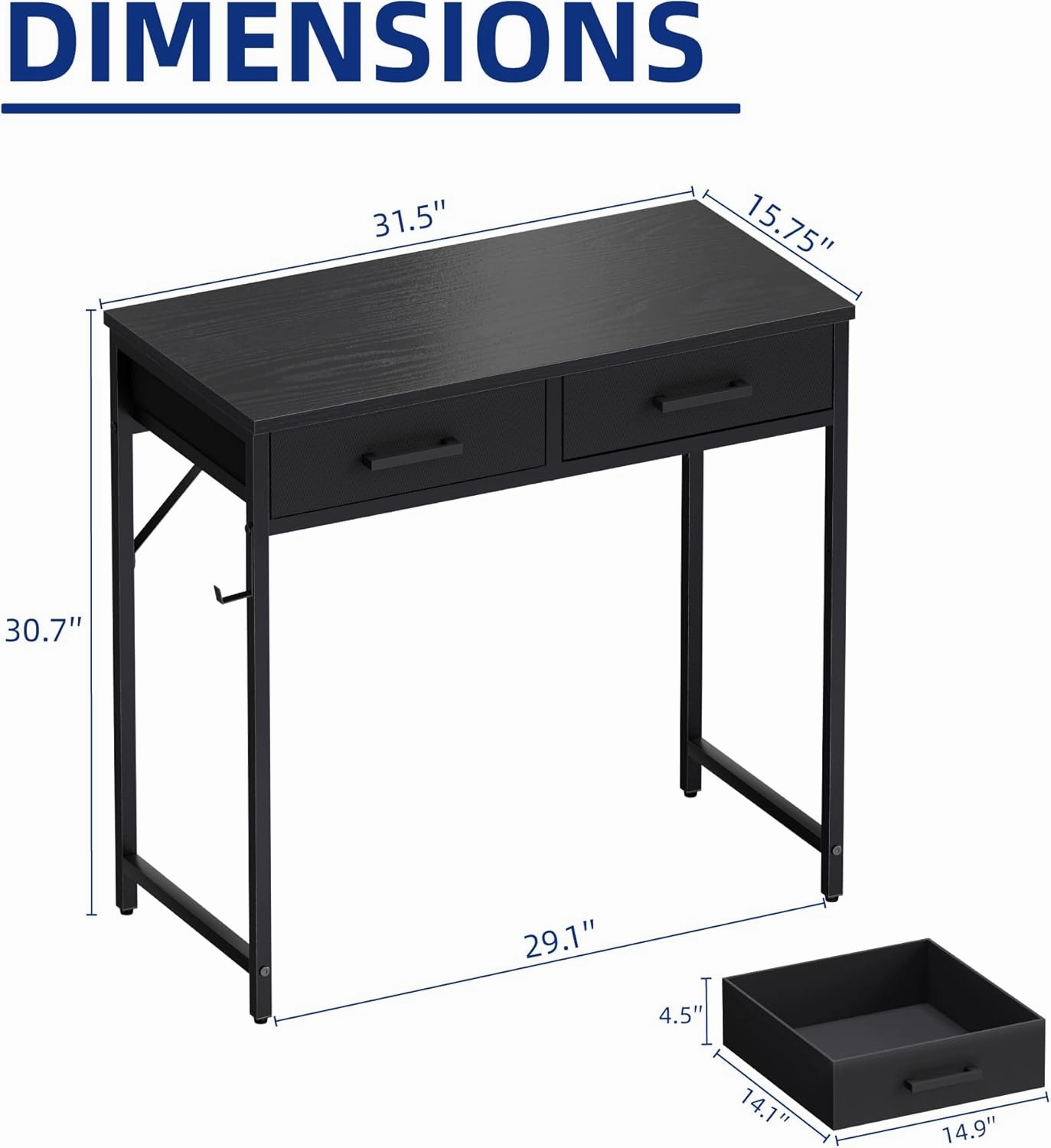Pamray 32 Inch Small Computer Desk with 2 Drawers for Bedroom Study Writing Home Office Table for Small Spaces Brown