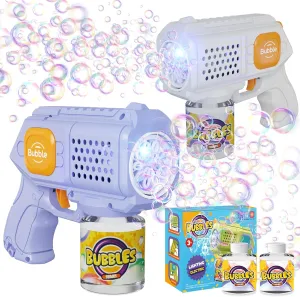 PANACARE 2 Packs Bubble Gun for Kids Automatic bubbele Maker with 10 Holes/Lighting/10000 Bubbles/Min Portable Bubble Machine with Bubble Solution Best Toy Gifts for Birthday/Party/Wedding