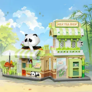 Panda Tea Shop Toy Building Sets, Milk Coffee House City Street View Building Blocks Mini Brick, Creative Architecture Toy for Kids & Adults, Gift Idea with Home Decor Display 530pcs