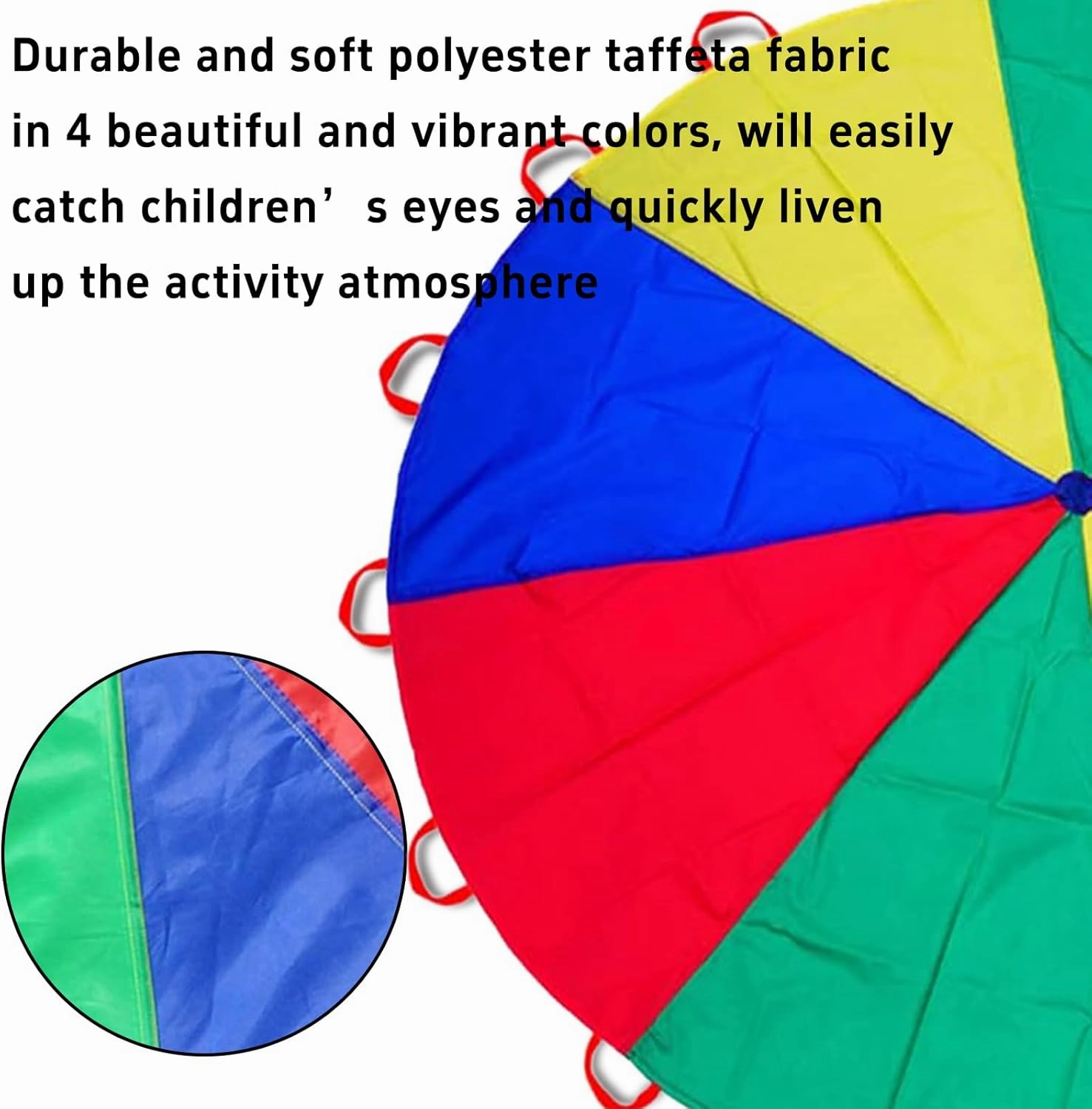 Parachute 12ft/ 10ft/ 6.5ft - Kids Play Gymnastics Parachute with Handles for Group Team Cooperative Games,Indoor Outdoor Gym Class Rainbow Parachute Birthday Church VBS Activity Supplies