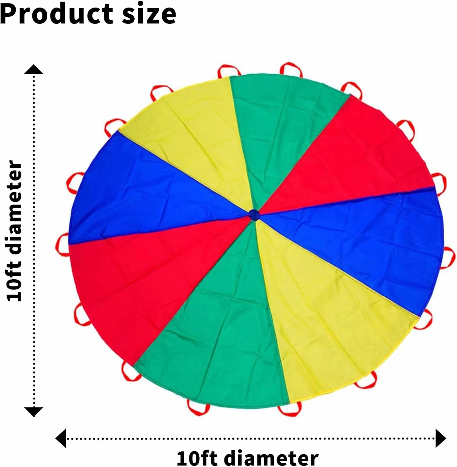 Parachute 12ft/ 10ft/ 6.5ft - Kids Play Gymnastics Parachute with Handles for Group Team Cooperative Games,Indoor Outdoor Gym Class Rainbow Parachute Birthday Church VBS Activity Supplies