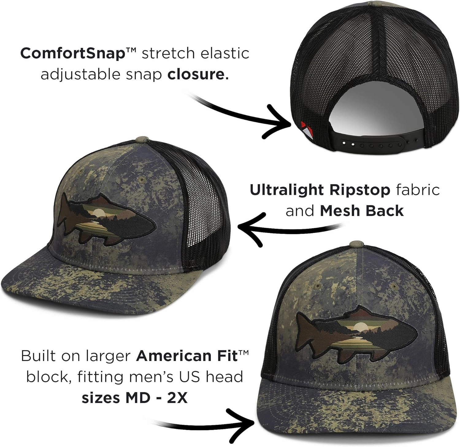 Paramount Outdoors Sunset Trout Fishing Hat Mountain Fish Silhouette Performance Outdoor Hat with Comfort Snapback