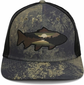 Paramount Outdoors Sunset Trout Fishing Hat Mountain Fish Silhouette Performance Outdoor Hat with Comfort Snapback