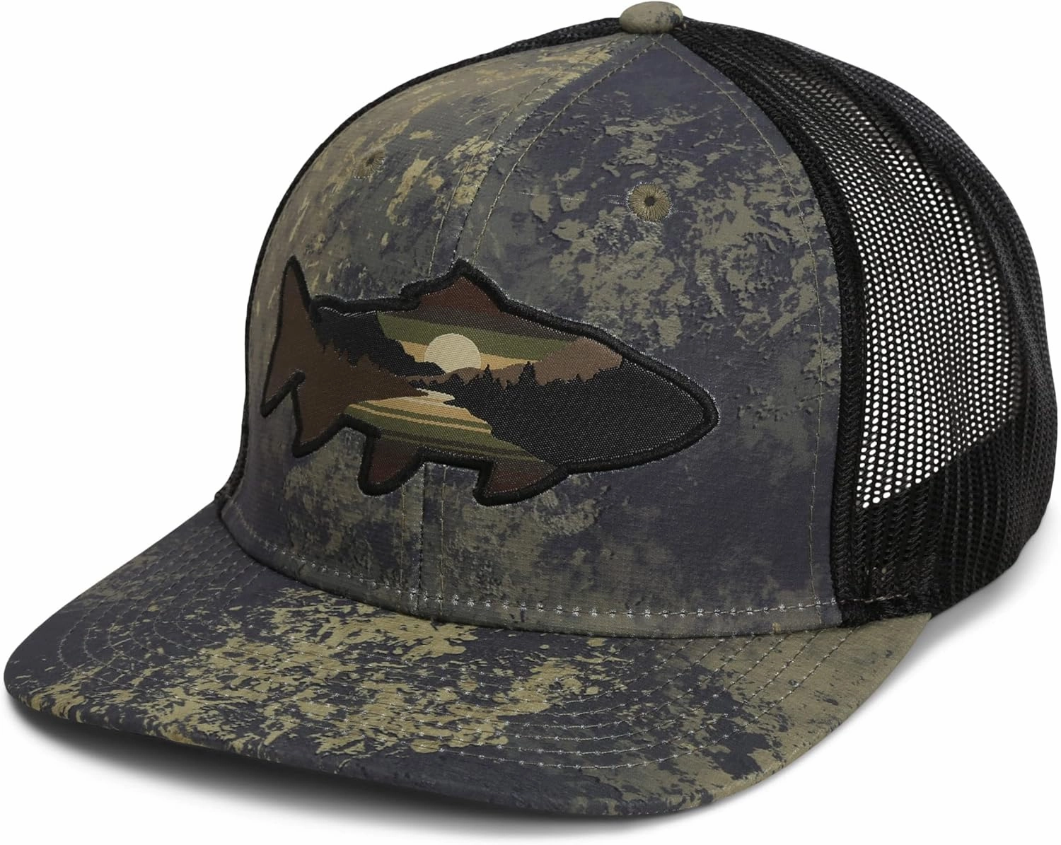 Paramount Outdoors Sunset Trout Fishing Hat Mountain Fish Silhouette Performance Outdoor Hat with Comfort Snapback