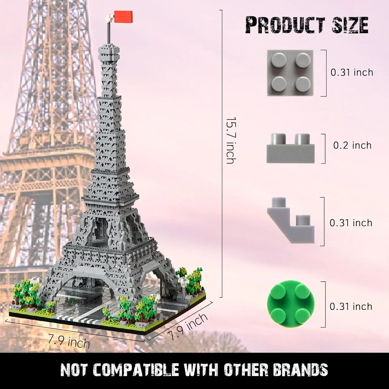 Paris Eiffel Tower Famous Landmark Model Set, 3700 pcs World Architecture Mini Diamond Blocks Bricks, Building Toy 3D Puzzle for Adults 14 Teens