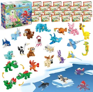 Party Favors for Kids - 24 Pack 72 Kinds of Animals Building Block Toy Stocking Stuffers Classroom Prizes Goodie Bags Easter Gifts Building Set, Christmas Birthday Gift for Boys Girls Ages 6-12 