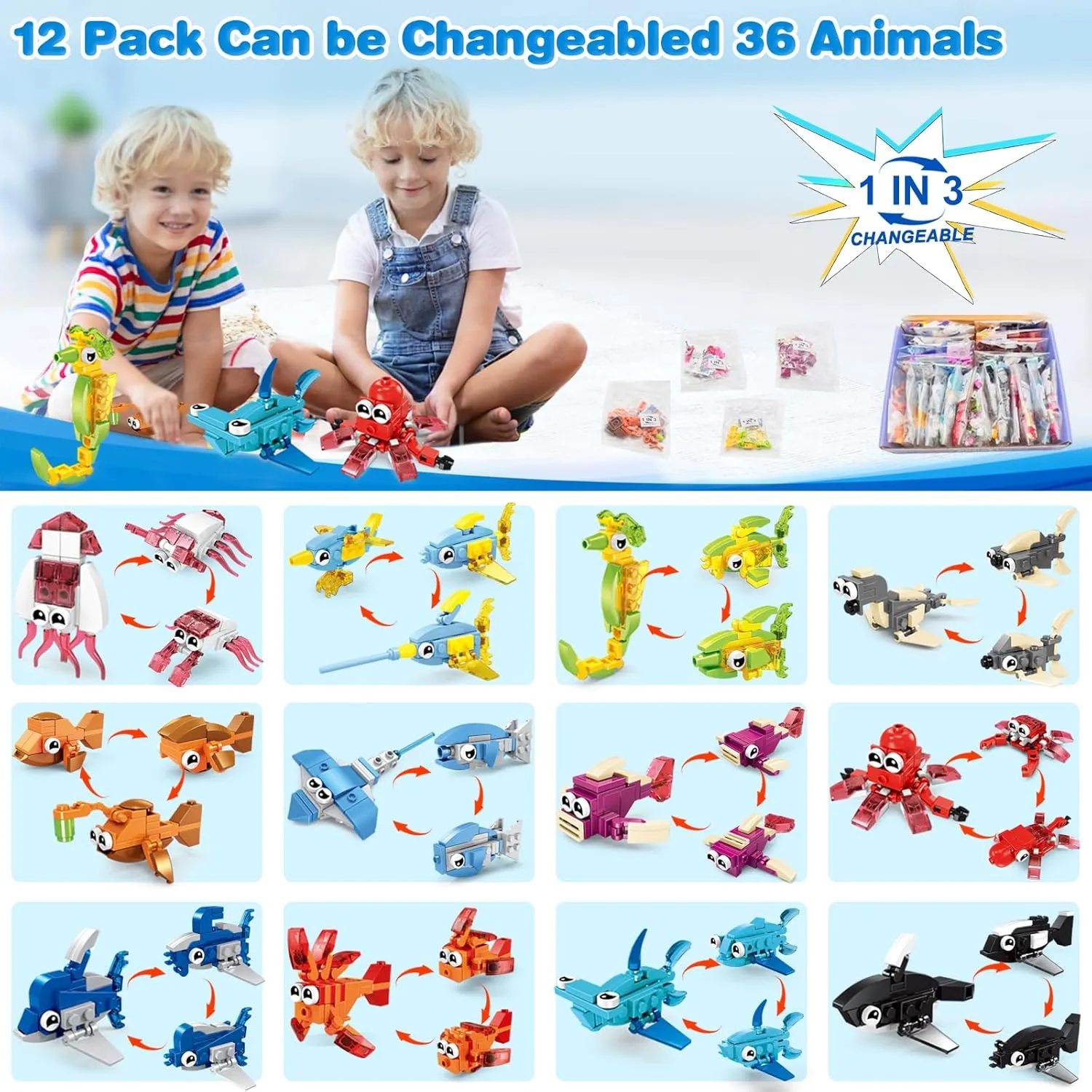 Party Favors for Kids Building Set, 24 Pack Animals Building Blocks Toy, Classroom Prizes Goodie Bag Stuffers, Christmas Day Easter Birthday Gift for Boys Girls Ages 6-12 