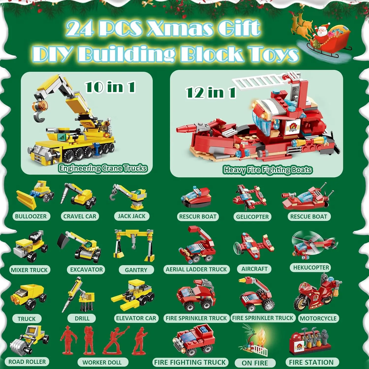 Party Favors for Kids Building Sets, 24 Packs Mini Cars Building Blocks Sets with Fire Truck, Construction Vehicle for Birthday Goodie Bag Fillers Classroom Prizes Creative Gifts for Boys Girls