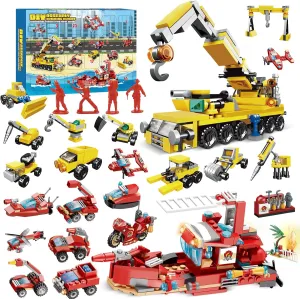 Party Favors for Kids Building Sets, 24 Packs Mini Cars Building Blocks Sets with Fire Truck, Construction Vehicle for Birthday Goodie Bag Fillers Classroom Prizes Creative Gifts for Boys Girls