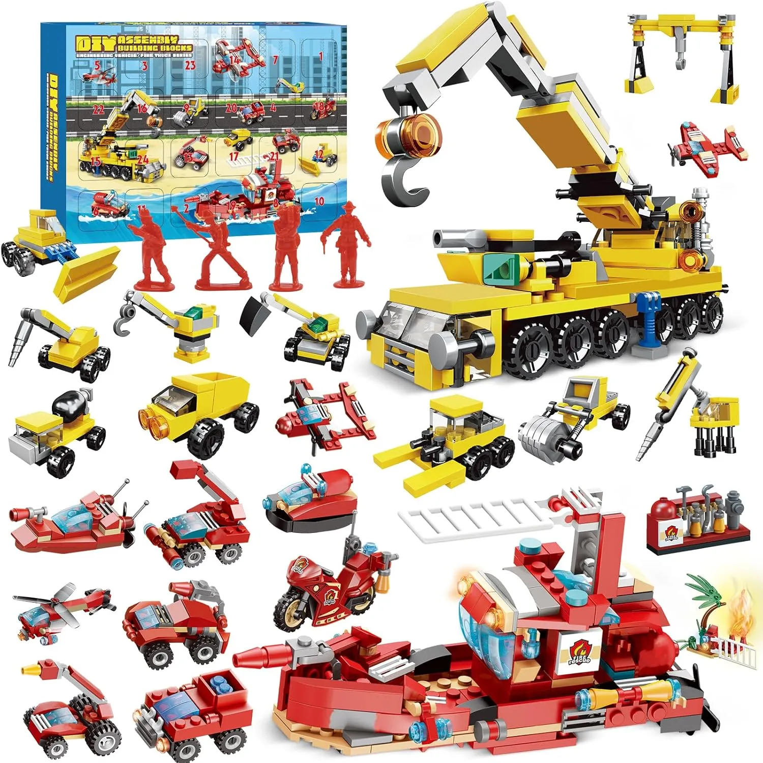 Party Favors for Kids Building Sets, 24 Packs Mini Cars Building Blocks Sets with Fire Truck, Construction Vehicle for Birthday Goodie Bag Fillers Classroom Prizes Creative Gifts for Boys Girls