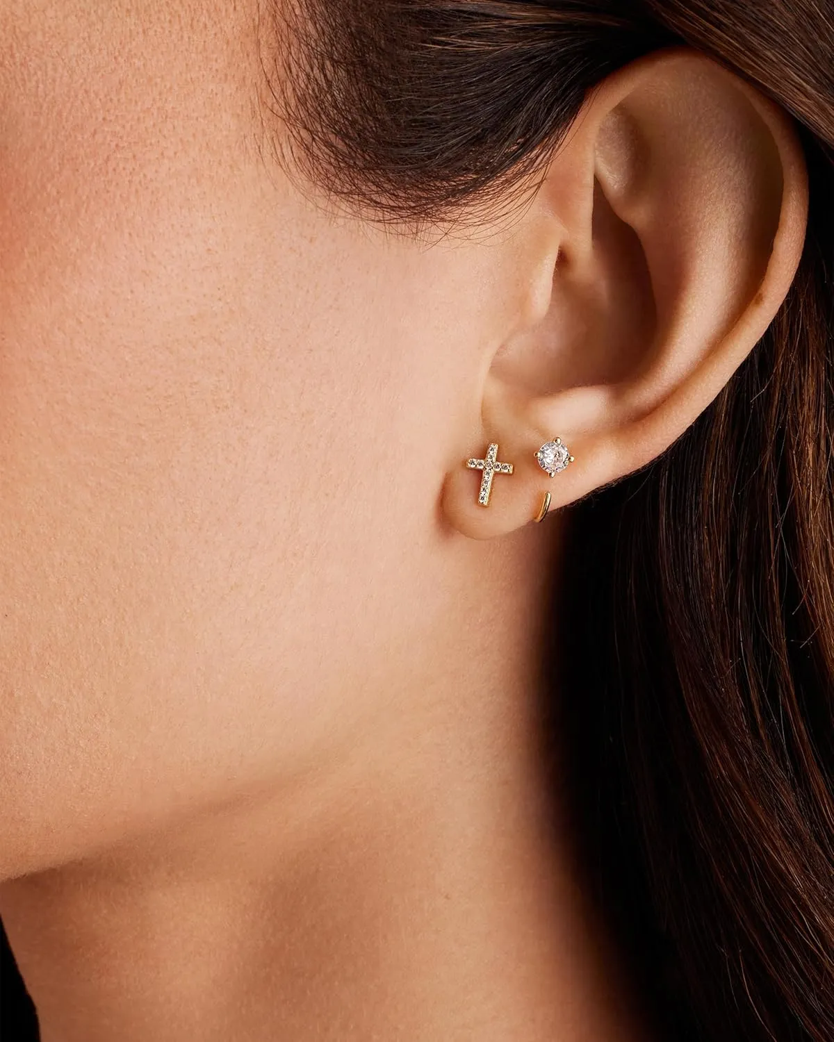 PAVOI 14K Gold Plated Sterling Silver Posts Cross Earrings for Women | Small Religious Faith Cubic Zirconia Cross Studs Huggies Earrings