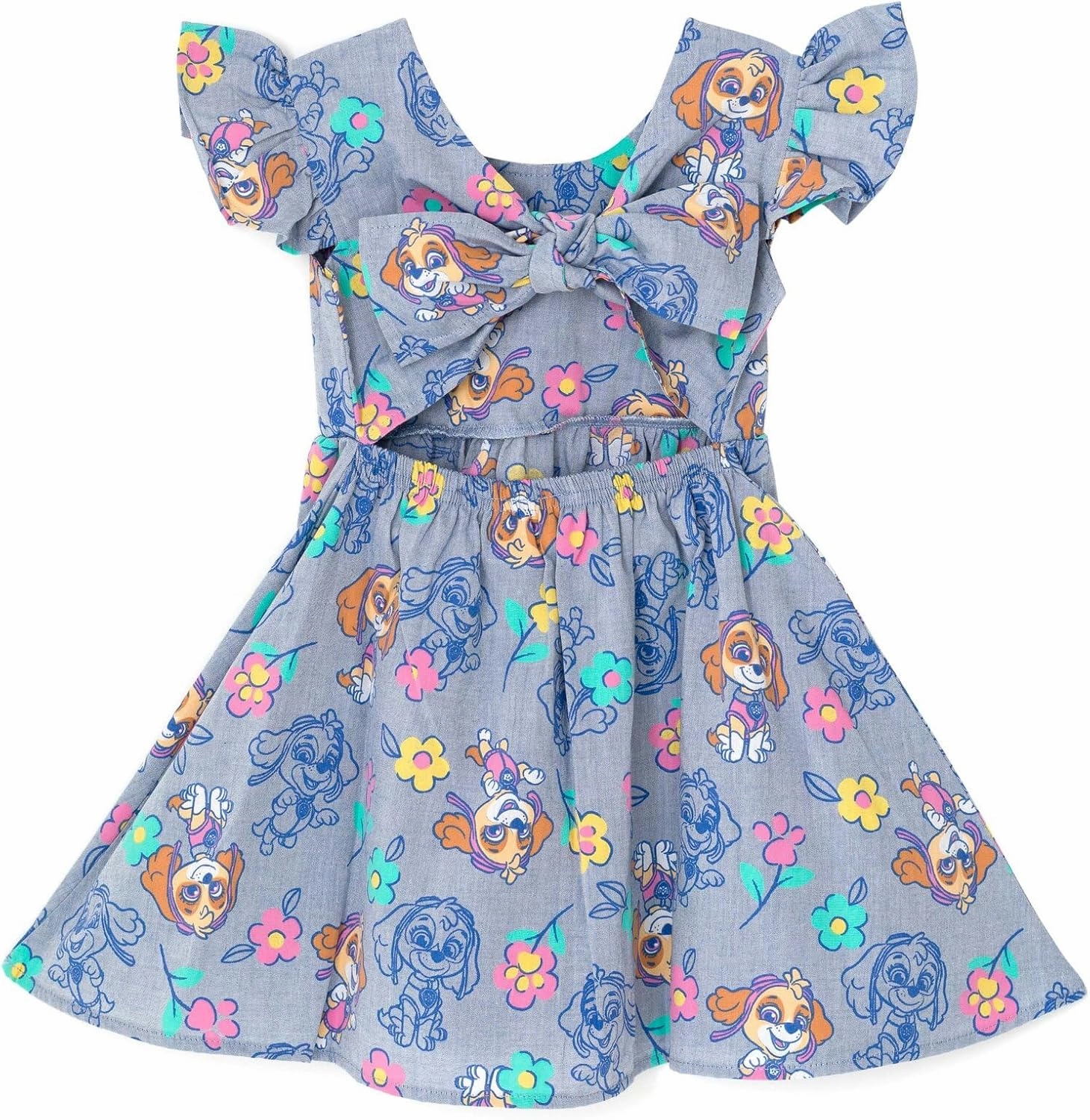 Paw Patrol Skye Floral Girls Chambray Skater Dress Toddler to Little Kid
