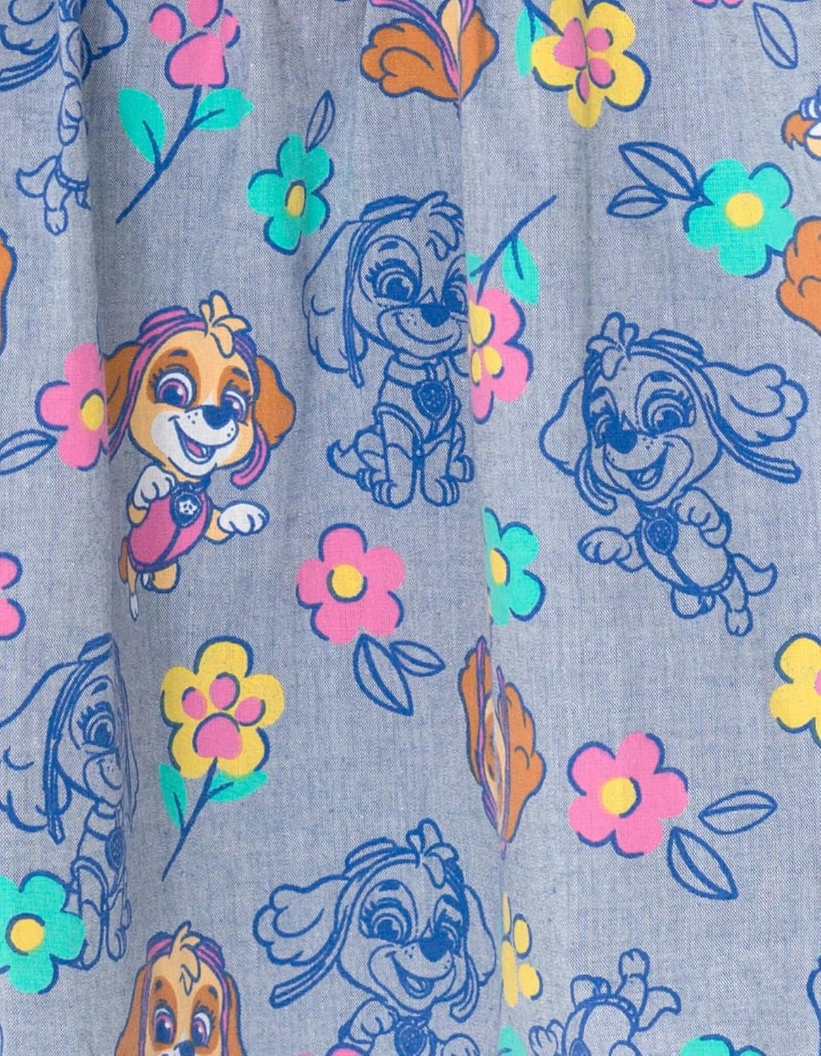Paw Patrol Skye Floral Girls Chambray Skater Dress Toddler to Little Kid