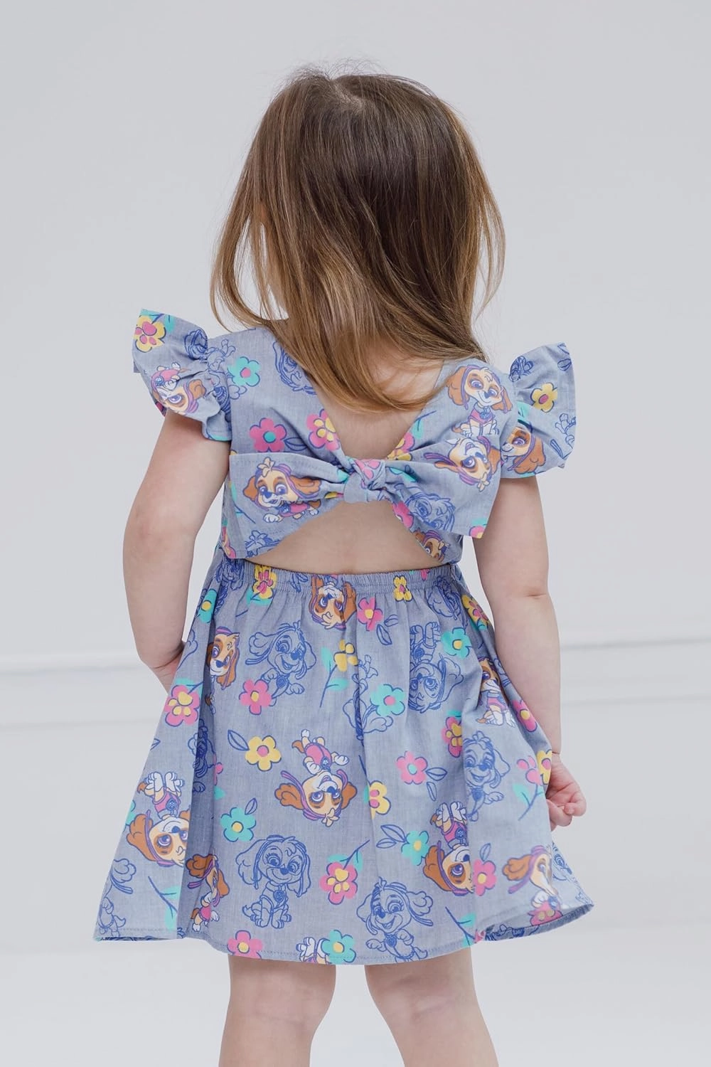 Paw Patrol Skye Floral Girls Chambray Skater Dress Toddler to Little Kid