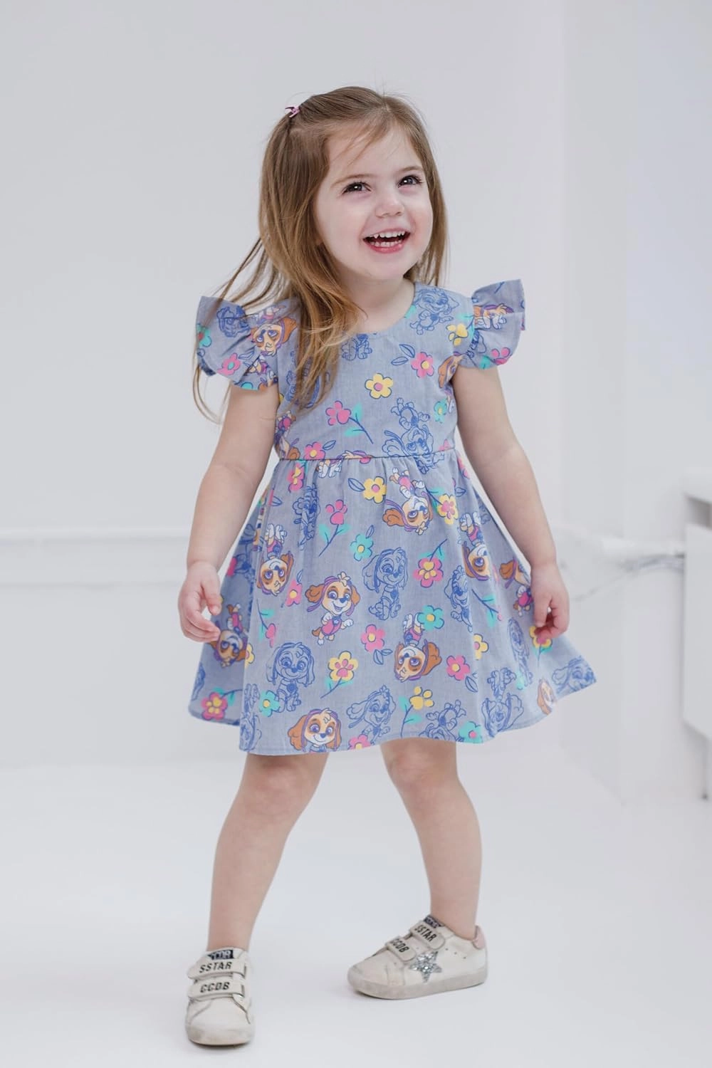 Paw Patrol Skye Floral Girls Chambray Skater Dress Toddler to Little Kid
