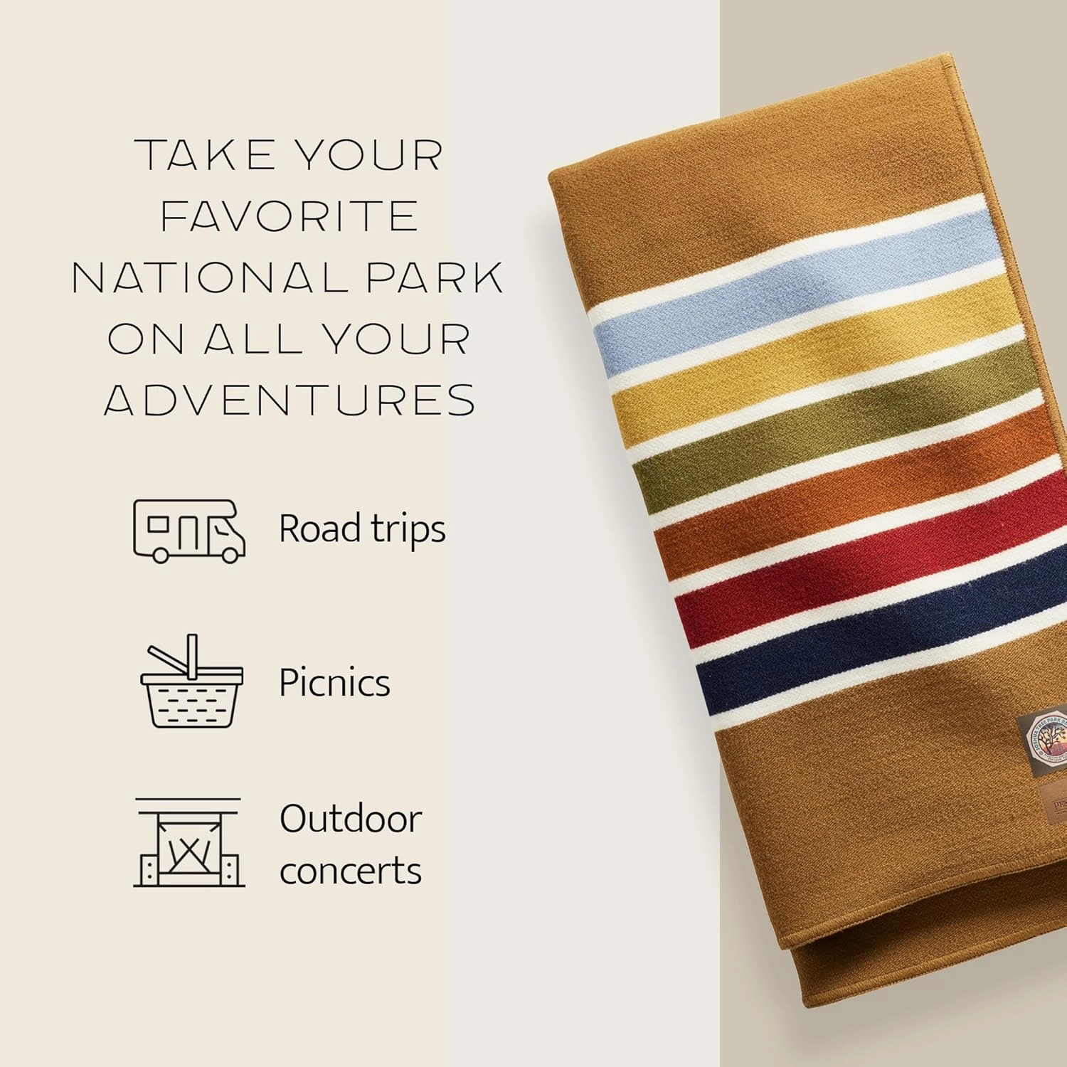 Pendleton National Park Throw with Leather Carrier 54" x 72" - Premium Wool Throw, Iconic Stripes, Durable Blanket for Home & Outdoor Adventures - Grand Canyon Navy