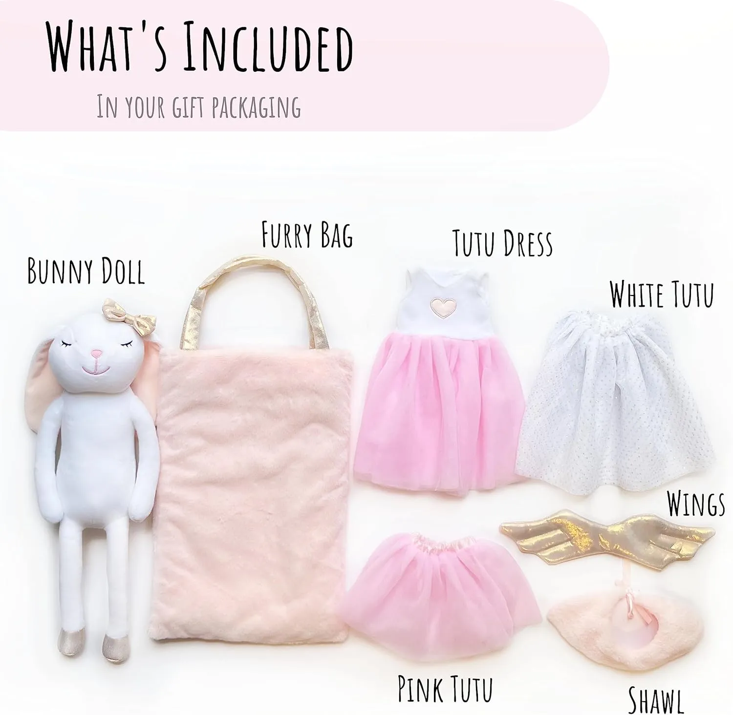 Perfectto Design Bunny Ballerina Stuffed Animal for Girls, Plush Toy Doll - Cute Doll Set Dress Up for 3 4 5 Year Old Girl - Gift for Little Girl, Birthday, Christmas Age 3-9