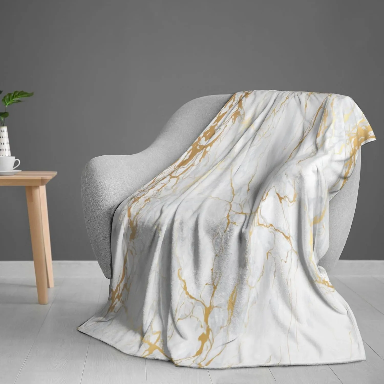 Perinsto White Marble Print Throw Blanket Ultra Soft Warm All Season Marbling Texture Decorative Fleece Blankets for Bed Chair Car Sofa Couch Bedroom 60"X50"