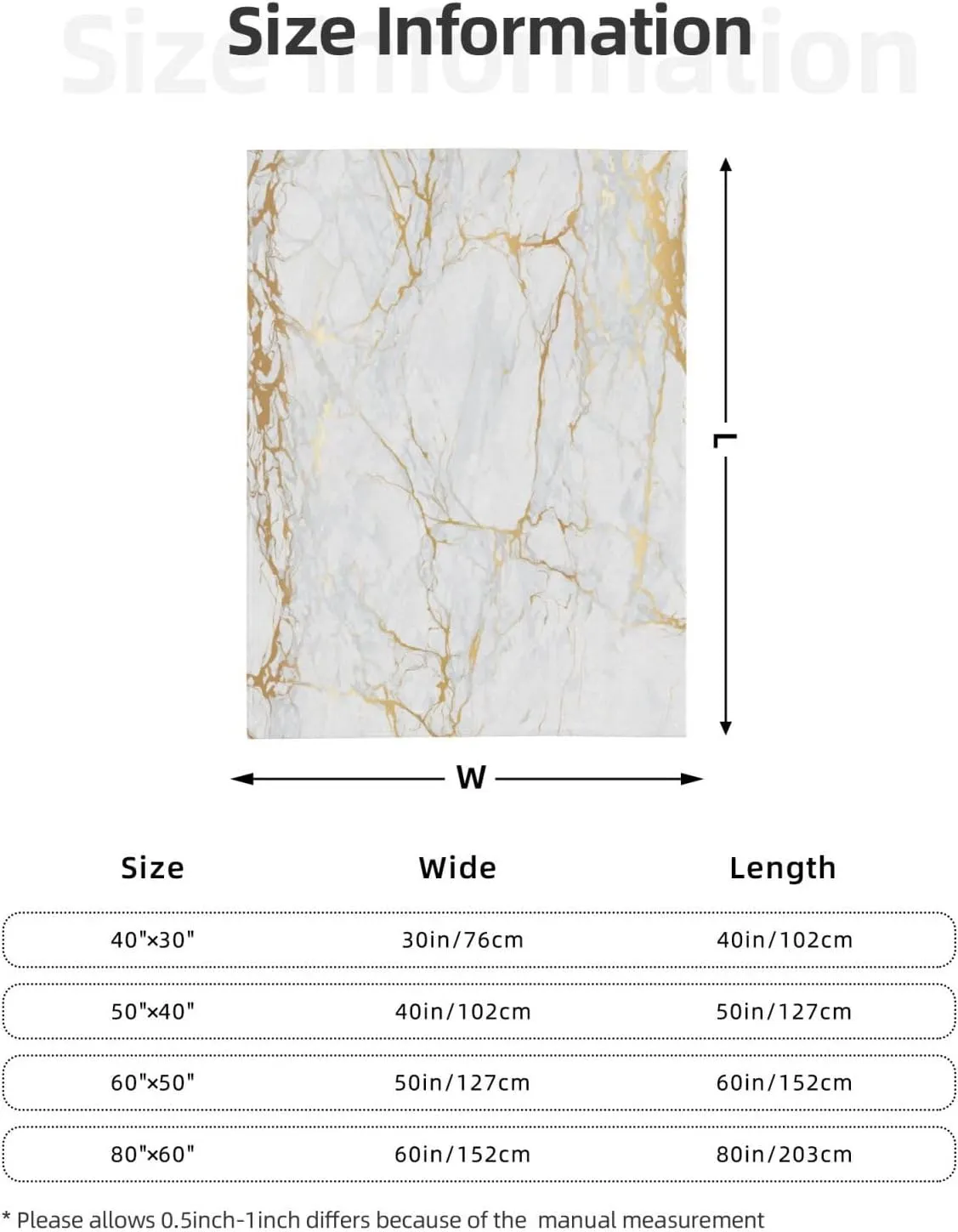 Perinsto White Marble Print Throw Blanket Ultra Soft Warm All Season Marbling Texture Decorative Fleece Blankets for Bed Chair Car Sofa Couch Bedroom 60"X50"