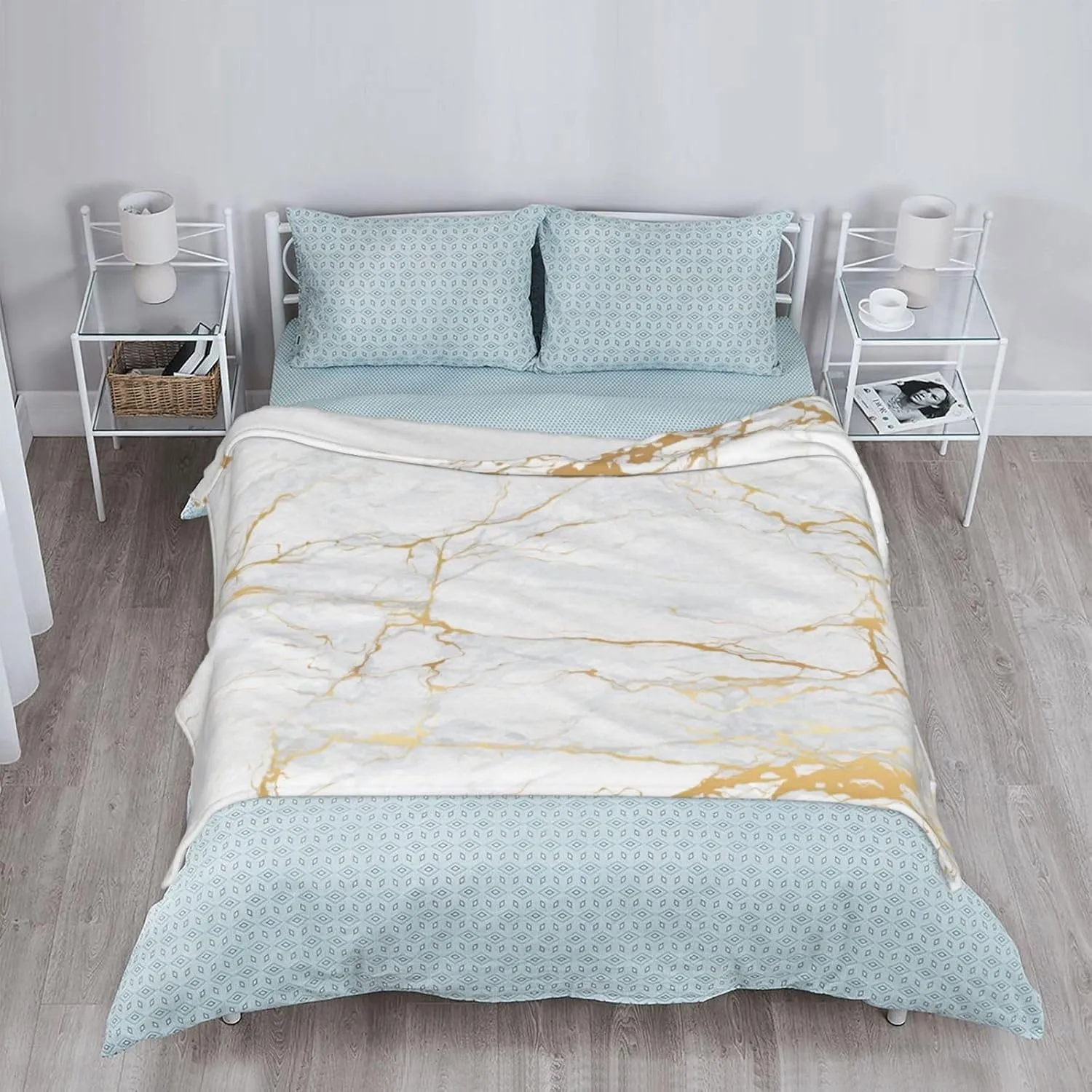 Perinsto White Marble Print Throw Blanket Ultra Soft Warm All Season Marbling Texture Decorative Fleece Blankets for Bed Chair Car Sofa Couch Bedroom 60"X50"