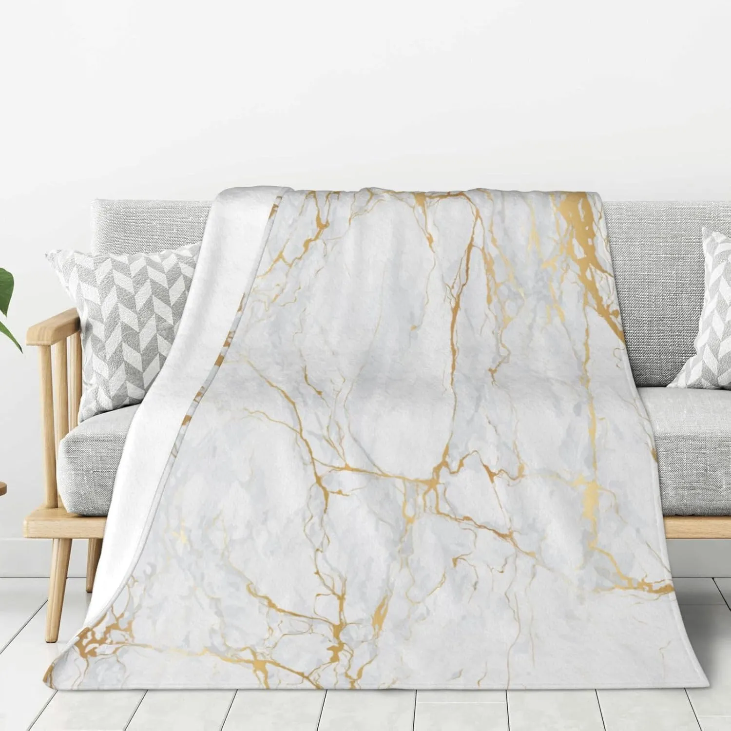 Perinsto White Marble Print Throw Blanket Ultra Soft Warm All Season Marbling Texture Decorative Fleece Blankets for Bed Chair Car Sofa Couch Bedroom 60"X50"