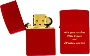 Personalized ZIPPO Classic Windproof Oil Lighter with Gold Inserts Engraving - Christmas, Groomsman, Halloween & Valentines Day Gift (Red)