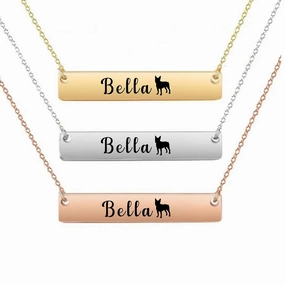 Personalized Necklace, Gift, Custom Engraved Dog Bar Necklace, Memorial Keepsake for Dog Mom, Dog Lover Gift, Pet Name Necklace (Boston Terrier)