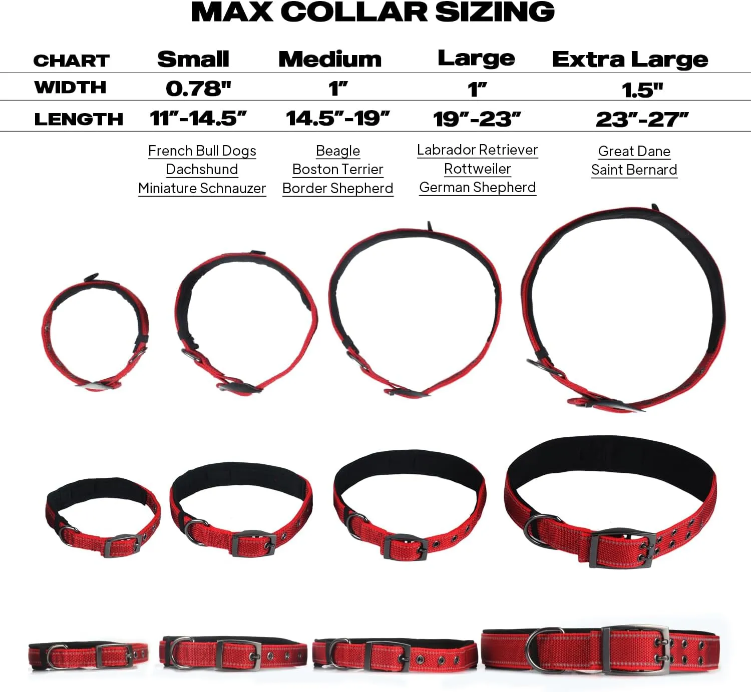 PetiFine Neoprene Padded Dog Collar, Heavy Duty Comfort Dog Collar with Durable Metal Buckle, Reflective Adjustable Belt Buckle Dog Collars for Small Medium Large Dogs(19''-23'', Red)