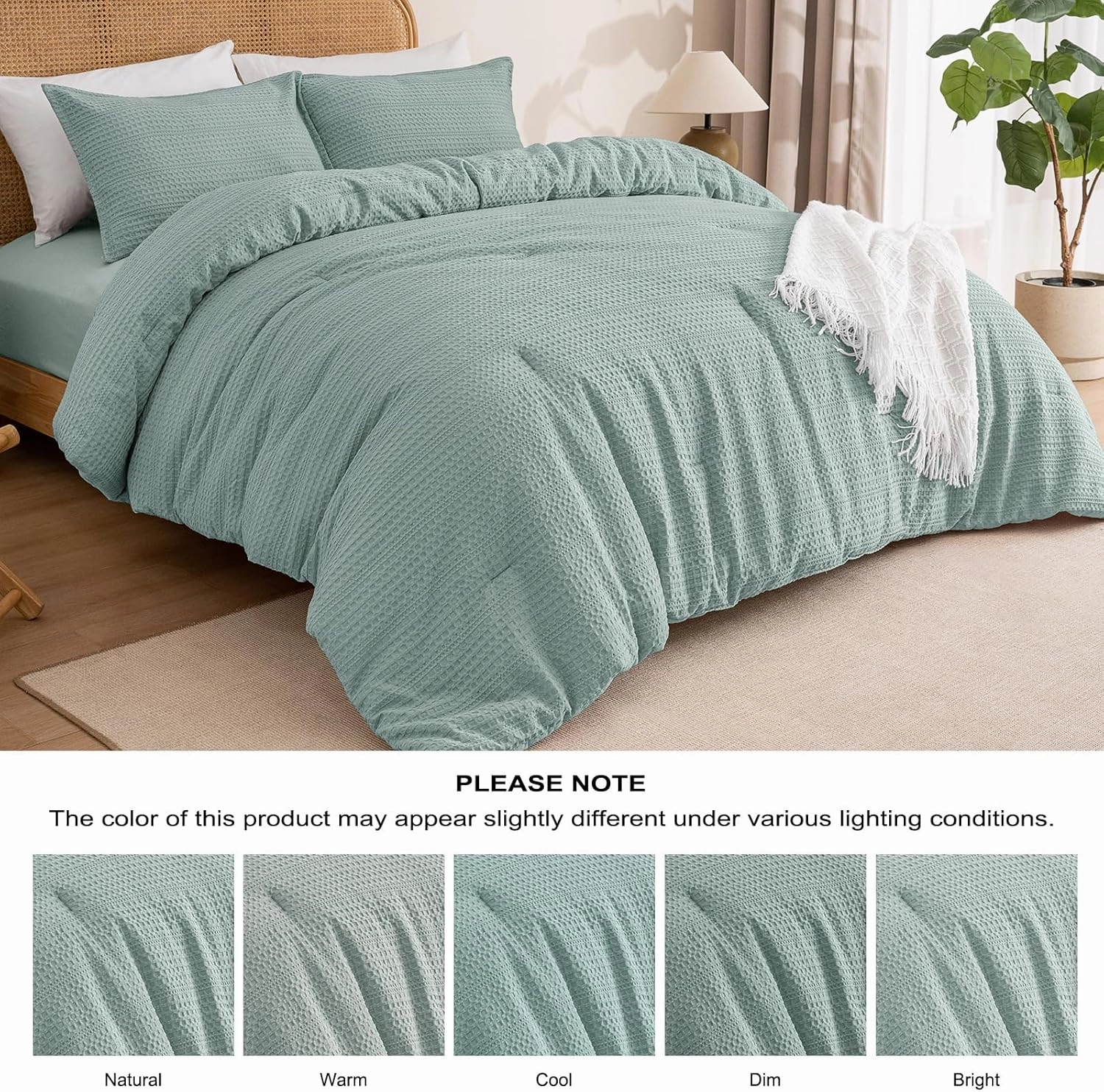 PHF Soft Waffle Comforter Set Queen Size- Comfy Breathable Waffle Weave Comforter with 2 Pillow Shams, 3 Pieces No Snagging Lightweight Bedding Set for All Season, Dusty Blue