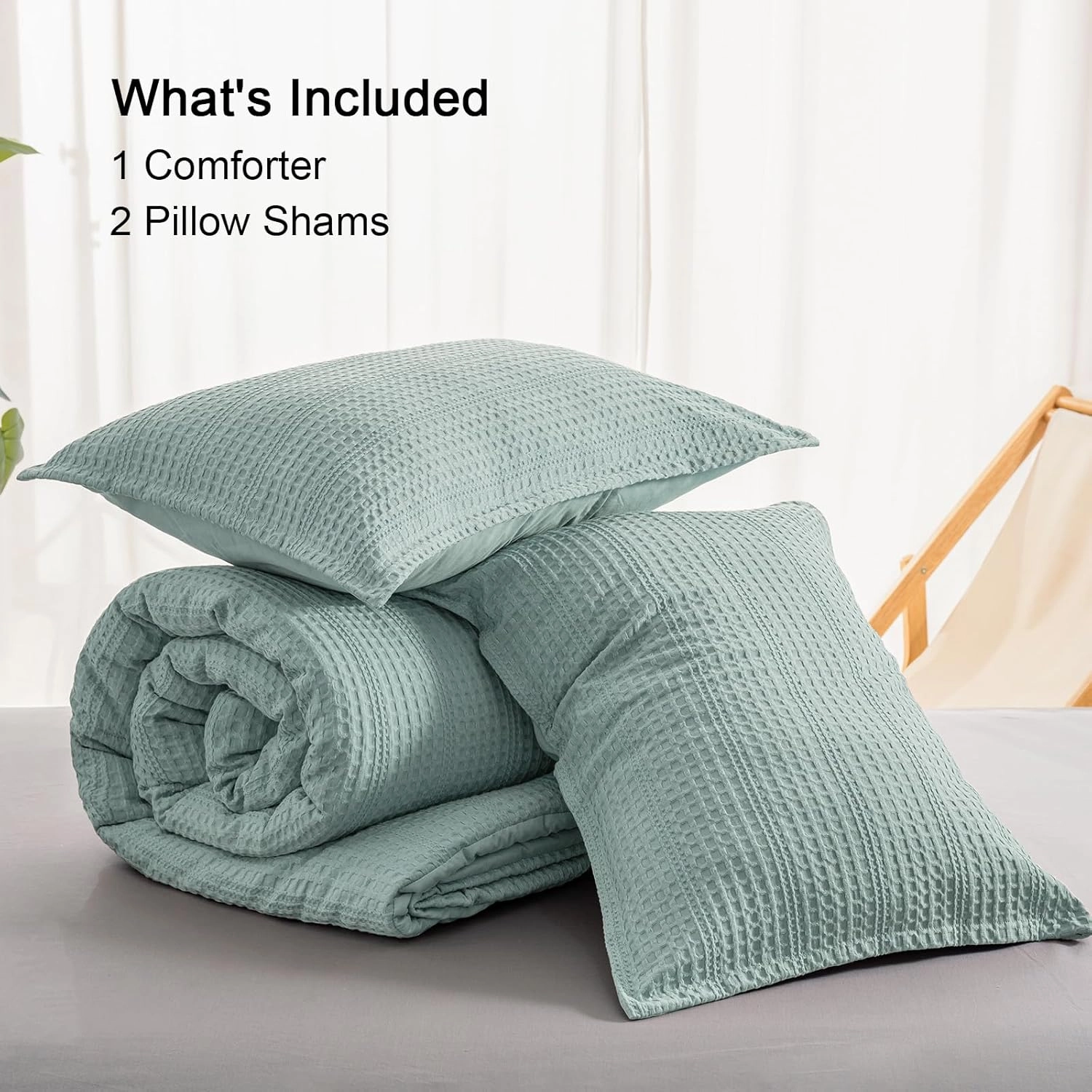 PHF Soft Waffle Comforter Set Queen Size- Comfy Breathable Waffle Weave Comforter with 2 Pillow Shams, 3 Pieces No Snagging Lightweight Bedding Set for All Season, Dusty Blue