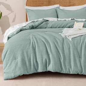 PHF Soft Waffle Comforter Set Queen Size- Comfy Breathable Waffle Weave Comforter with 2 Pillow Shams, 3 Pieces No Snagging Lightweight Bedding Set for All Season, Dusty Blue