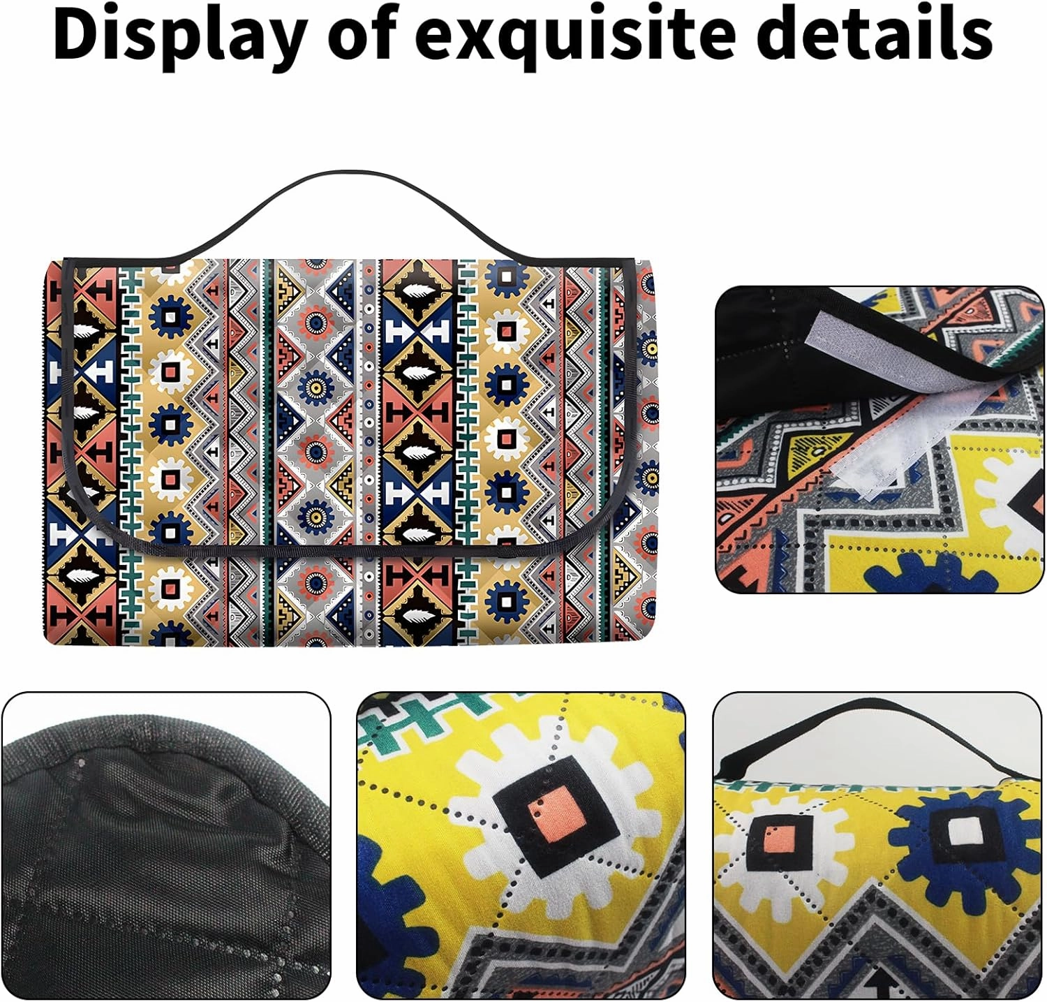Picnic Blanket 80x80 Inch Waterproof Sandproof - Extra Large Collapsible Beach Mat for Outdoor, Camping, Travel - Portable Boho Design Gifts for Couple Women Family