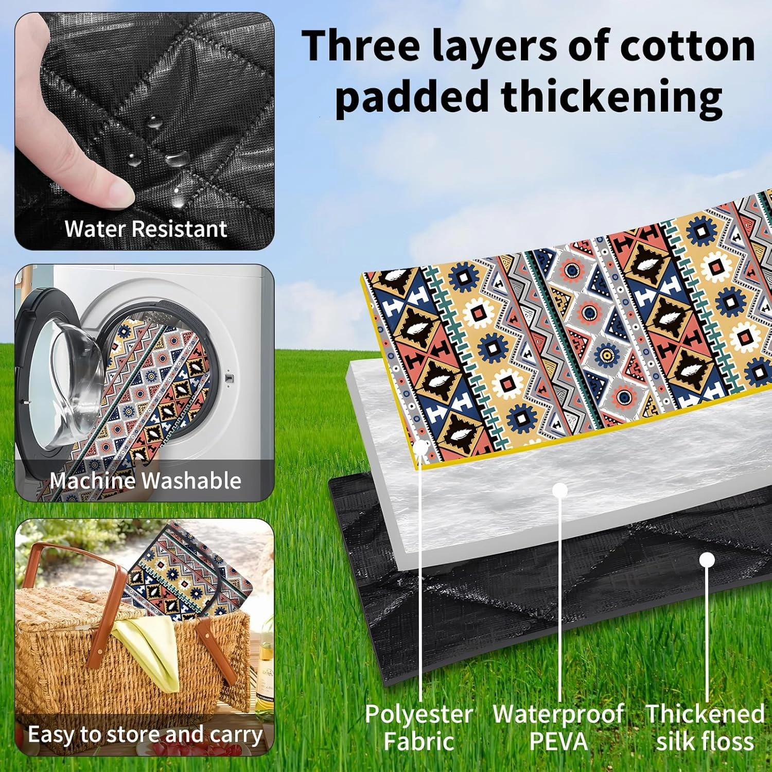 Picnic Blanket 80x80 Inch Waterproof Sandproof - Extra Large Collapsible Beach Mat for Outdoor, Camping, Travel - Portable Boho Design Gifts for Couple Women Family