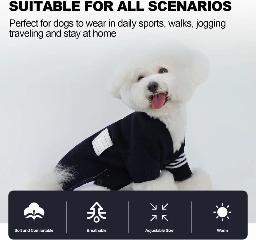 PINA Dog Sweater, Dog Cardigan Sweater, Knitted Dog Sweater Classic Warm Windproof, Puppy Sweater Winter Clothes for Small Medium Large Dogs