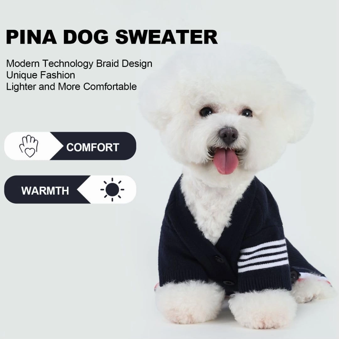 PINA Dog Sweater, Dog Cardigan Sweater, Knitted Dog Sweater Classic Warm Windproof, Puppy Sweater Winter Clothes for Small Medium Large Dogs