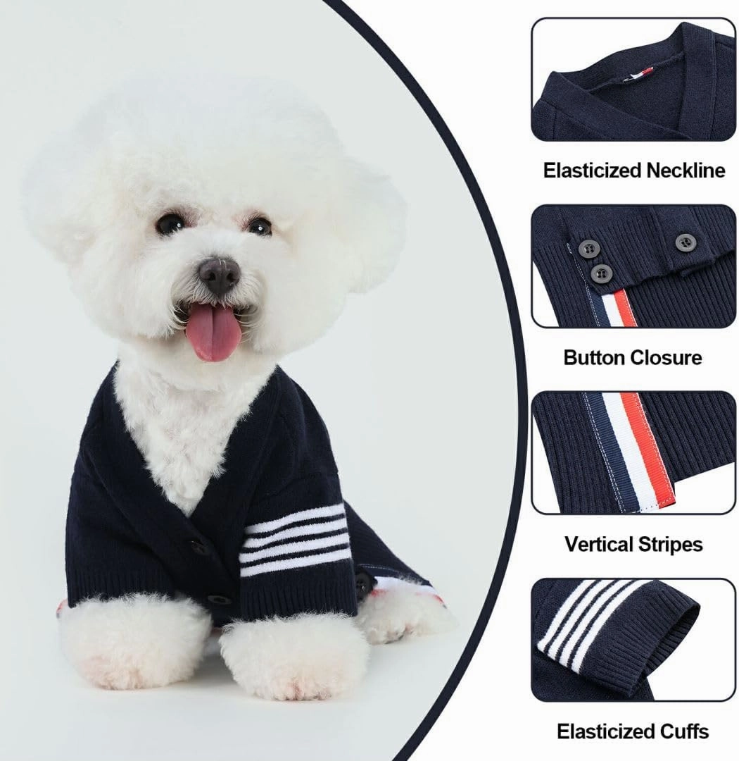 PINA Dog Sweater, Dog Cardigan Sweater, Knitted Dog Sweater Classic Warm Windproof, Puppy Sweater Winter Clothes for Small Medium Large Dogs