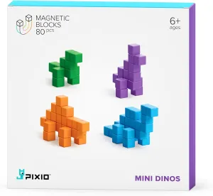 PIXIO Mini Dinos - Magnetic Blocks Building Toys in Pixel Art Style - Dinosaur Toys - Arts and Crafts Kids Toys - Building Blocks - Learning Toys - Mini Dinosaur Figures - 88 pcs