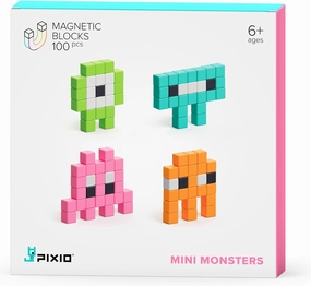 PIXIO Mini Monsters - Tiny Magnetic Blocks Building Toy in The Pixel Art Style with Free App - 5/16" Plastic Cubes with 6 Magnets Inside - Open Ended Toy - Creativity Toy for Ages 6 
