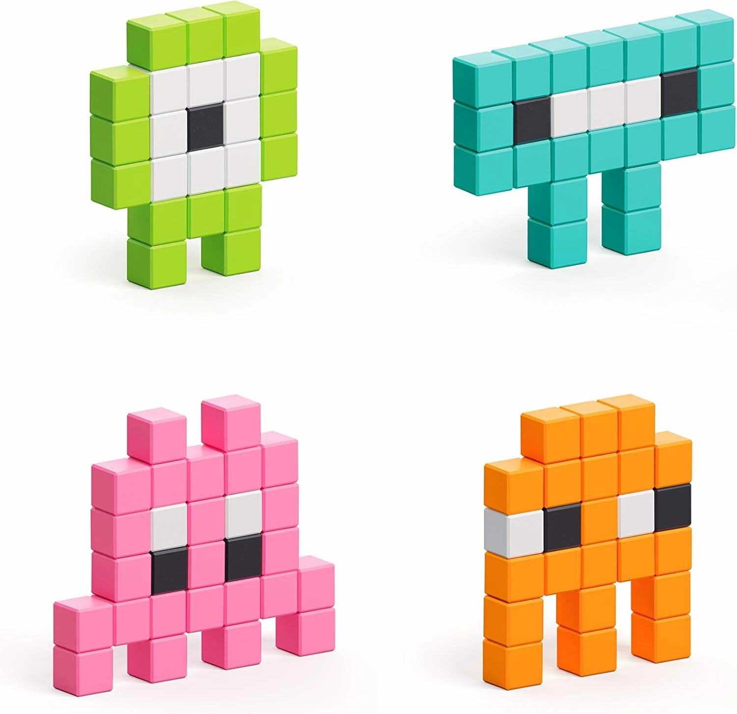 PIXIO Mini Monsters - Tiny Magnetic Blocks Building Toy in The Pixel Art Style with Free App - 5/16" Plastic Cubes with 6 Magnets Inside - Open Ended Toy - Creativity Toy for Ages 6 