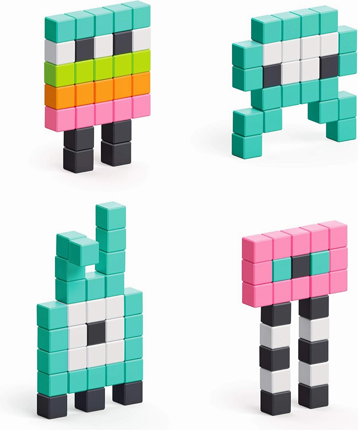 PIXIO Mini Monsters - Tiny Magnetic Blocks Building Toy in The Pixel Art Style with Free App - 5/16" Plastic Cubes with 6 Magnets Inside - Open Ended Toy - Creativity Toy for Ages 6 